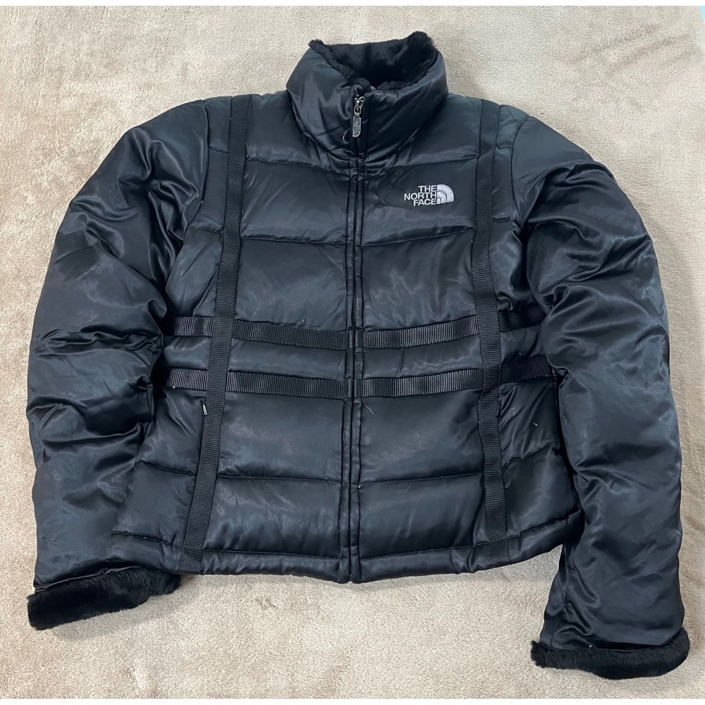 Y2K The North Face Goose Down Puffer Jacket Women Size Small Black Puffer EUC